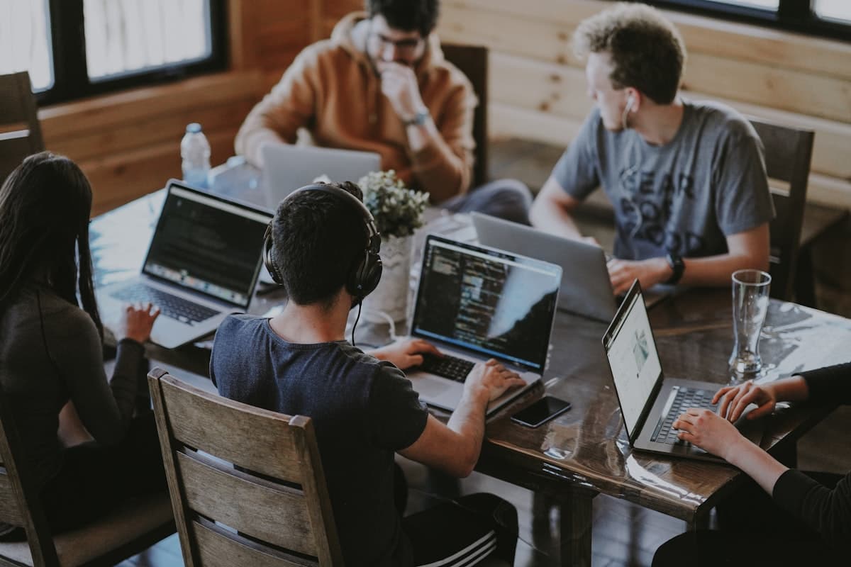 Researchers connecting in a collaborative workspace